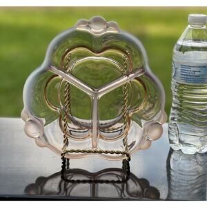 Duncan & Miller‎ Glass Divided Dish Pink Opalescent 8" Tray Plate 1930's Vintage